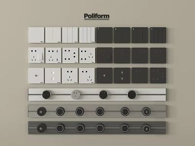 Modern Switch Panels In White Black Colors With Multiple Styles And Knob Designs 3d model