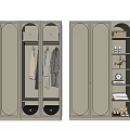 Modern Light Colored Wardrobe With Glass Doors Open Shelves And Storage Compartments