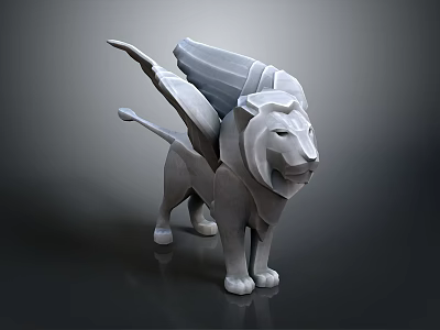 Detailed 3D Winged Lion Model with Stone Armor and Mythical Creature Design 3d model
