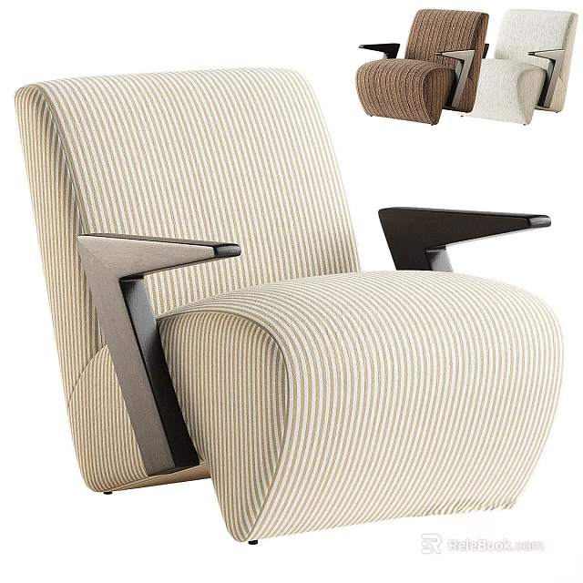 Modern Accent Chair with Striped Beige Fabric Black Armrests and Brown Cream Versions 3d model 