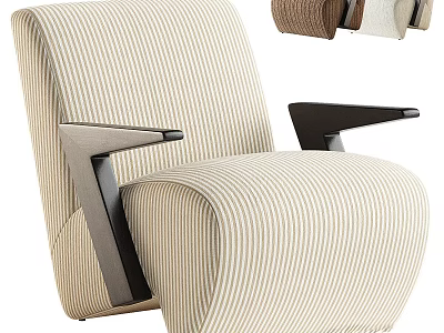 Modern Accent Chair with Striped Beige Fabric Black Armrests and Brown Cream Versions 3d model