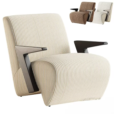 Modern Accent Chair with Striped Beige Fabric Black Armrests and Brown Cream Versions 3d model
