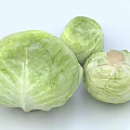 Three Fresh Green Cabbage on White Background Raw Vegetables for Cooking
