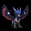 Mythical Blue Bird With Red Feathered Wings Glowing Eye Spots And Striped Legs