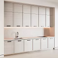 Modern Kitchen Cabinets With Sleek Design Light Colored Finish And Speckled Countertop