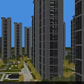 Modern High Rise Residential Buildings with Landscaped Gardens and Walking Paths