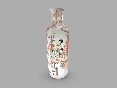 Traditional Chinese Ceramic Vase With Painted Female Figures On White Base And Colorful Patterns 3d model