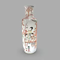 Traditional Chinese Ceramic Vase With Painted Female Figures On White Base And Colorful Patterns