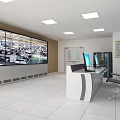 Security Control Room Interior With Multiple Monitoring Screens Console Desk Server Cabinets And Office Chairs