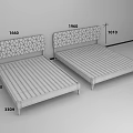 Wooden Double Bed With Patterned Headboard Simple Style In Light Colored Floor Room 3d model