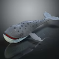 3D Model of Whale With Gray Body Black Spots Red Mouth and White Belly