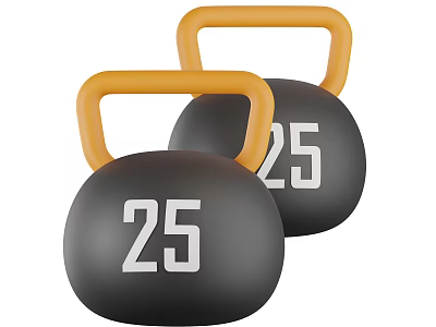 Black Kettlebells with Orange Handles and 25 Weight Markings Fitness Equipment 3d model