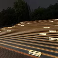Illuminated Art Installation On Nighttime Staircase With Rectangular Light Panels And Trees 3d model