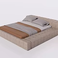 Modern Upholstered Double Bed With Tufted Frame Brown Gray Bedding And Pillows 3d model