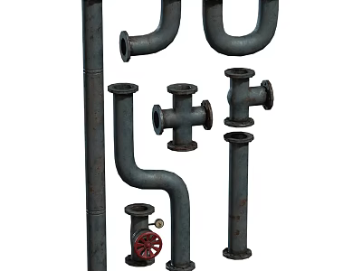 Various Industrial Metal Pipe Fittings Including Elbows Tees and Valves 3d model
