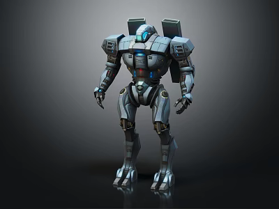 Futuristic Sci Fi Robot Character With Mechanical Armor And Blue Luminous Elements 3d model