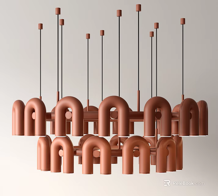 Multiple Copper Curved Tubular Chandelier Design For Modern Home Interior Decor 3d model 