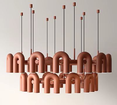 Multiple Copper Curved Tubular Chandelier Design For Modern Home Interior Decor 3d model