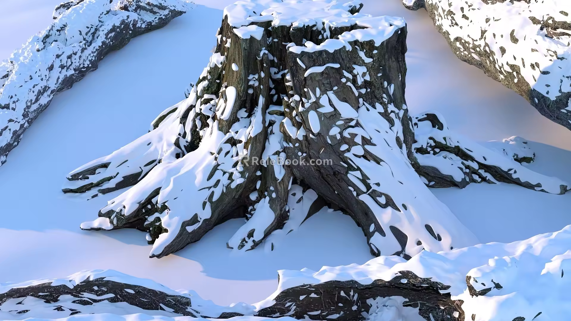 Modern tree stump snow scene 3d model