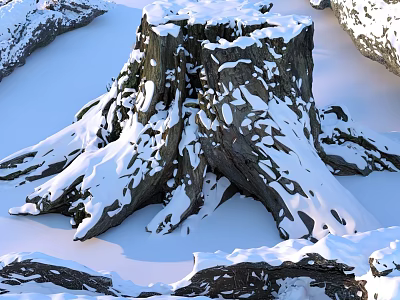 Breathtaking Winter Natural Landscape Featuring Snow Covered Rock Formation Surrounded by White Snowy Terrain 3d model