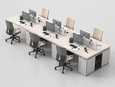 Modern Office Desk and Chair Staff Workstation Public Office Area 3d model
