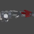 Mechanical Robot Model With Gray Red White Building Blocks And Joints Structure