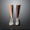 Stylish White Athletic Sneakers With Red Stripes And Brown Soles On Prosthetic Legs