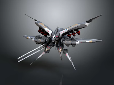 Futuristic Mechanical Sci-Fi Creature With Winged Design Red Accent Propulsion Systems And Sharp Appendages 3d model