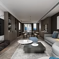 Modern Living Dining Room Interior With Gray Sofa Coffee Table Dining Set And Storage Cabinets