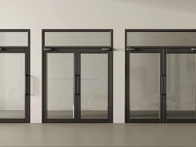 Three Sets of Double Doors with Black Frames and Glass in Modern Interior Space 3d model