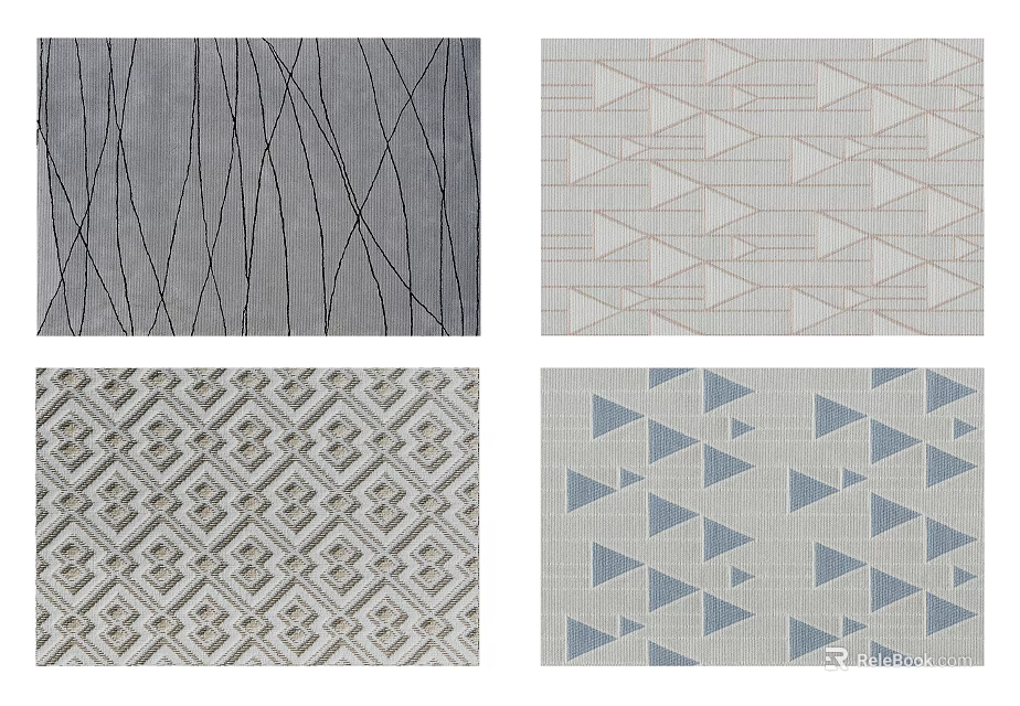 Square Rugs With Various Geometric Patterns Including Lines Triangles And Diamonds 3d model