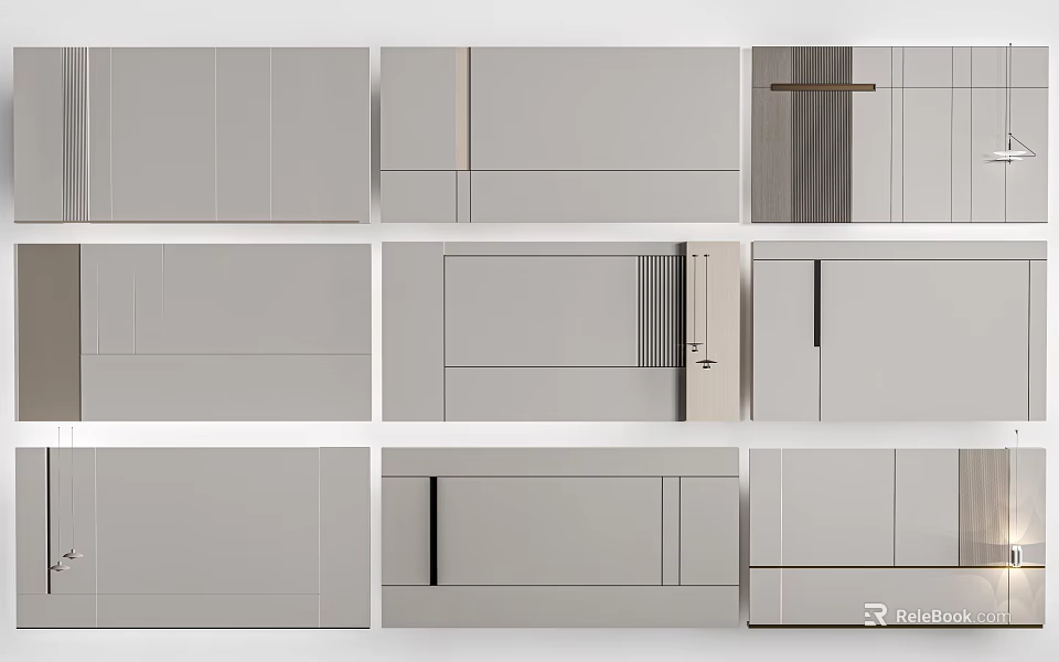 Modern Grey Wall Panels With Various Textures And Linear Designs For Interior Spaces 3d model 