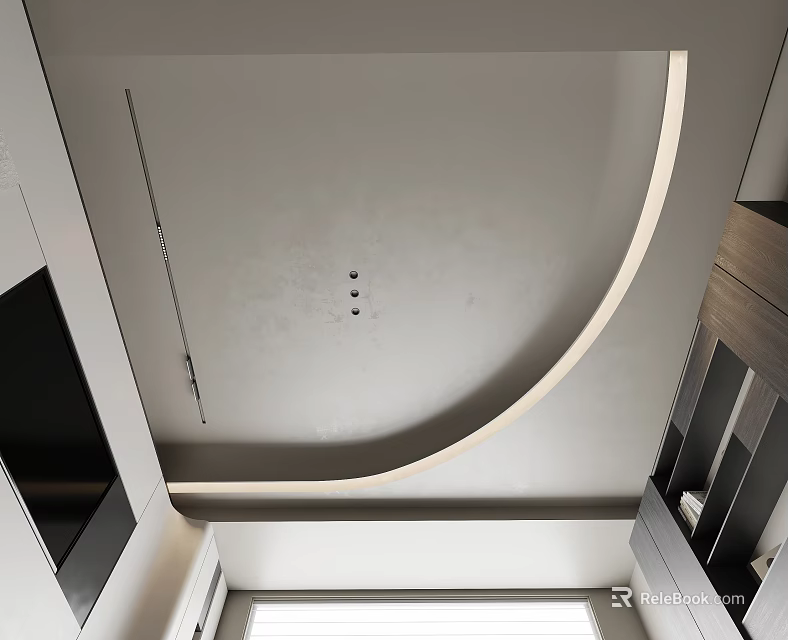 Modern Curved Ceiling Design With Recessed Lighting And Minimalist Lines In Kitchen Interior 3d model 