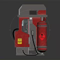 Red And Gray Fuel Dispenser At Gas Station With Display Screen And Nozzle
