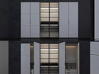 Modern Wardrobe Design With Sliding Glass Doors Built in Lighting And Storage Drawers 3d model