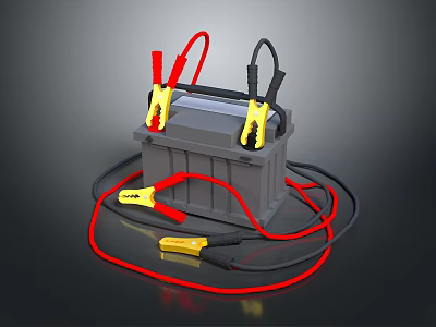 Car Battery With Red Black Jumper Cables And Red Yellow Clamps 3d model