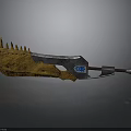 Medieval Battle Axe With Yellow Silver Blade Spiked Edge And Brown Handle Blue Ornamental Design