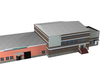 Industrial Building Exterior Design With Orange Gray Walls Windows And Entrance Steps 3d model