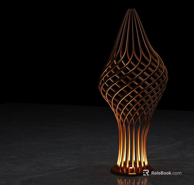 Modern Woven Floor Lamp With Warm Metallic Finish And Illuminated Glow For Contemporary Decor 3d model 