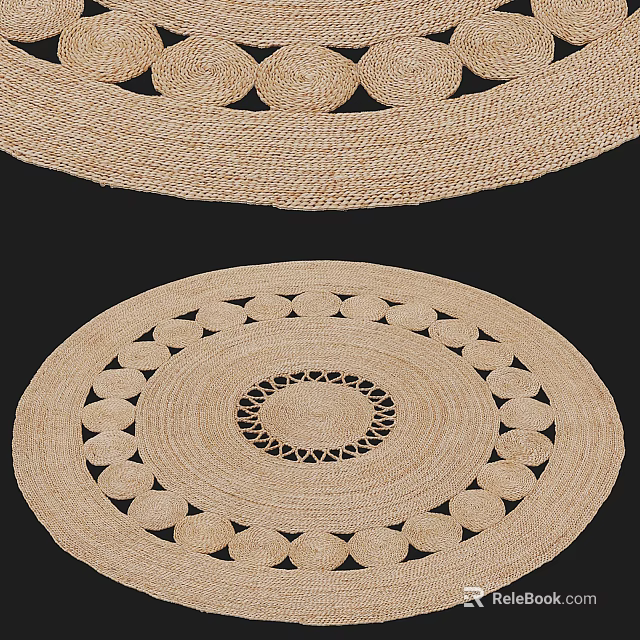 Woven Round Rug In Natural Tone Featuring Intricate Circular Hollow-Out Pattern 3d model 