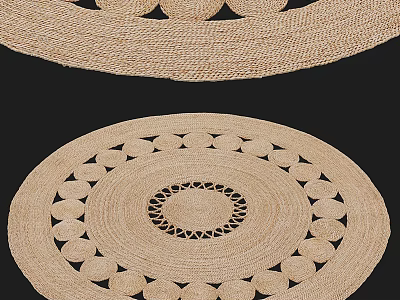 Woven Round Rug In Natural Tone Featuring Intricate Circular Hollow-Out Pattern 3d model