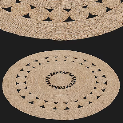Woven Round Rug In Natural Tone Featuring Intricate Circular Hollow-Out Pattern 3d model