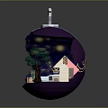 Christmas Decorative Ornament Ball With Small House Tree Snowflakes Moon And White Fence