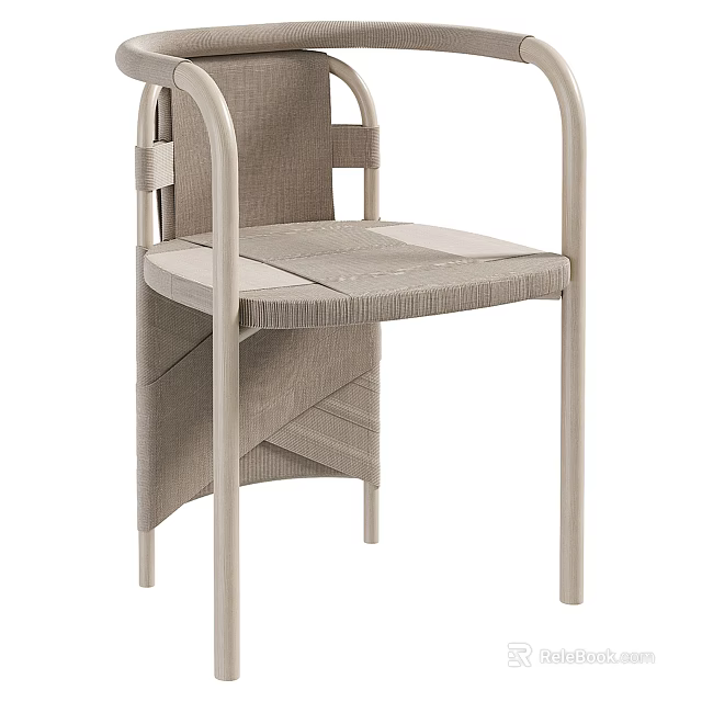 Modern Leisure Chair With Woven Seat Back Metal Frame Light Beige Comfortable Design 3d model 
