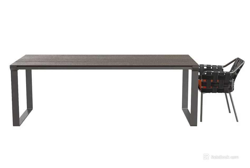 Modern Rectangular Dining Table Set with Metal Frame and Matching Chairs 3d model 