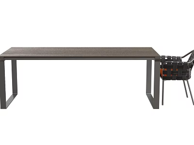 Modern Rectangular Dining Table Set with Metal Frame and Matching Chairs 3d model