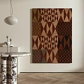 Modern Geometric Pattern Tapestry In Brown Black Beige On Wall With Marble Top Round Table 3d model