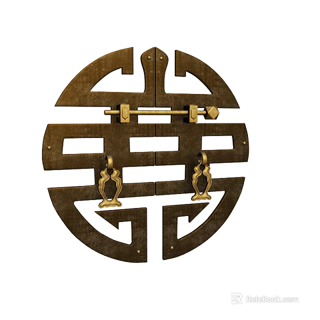 Chinese Traditional Circular Door Handle With Brass Material And Ornate Pattern 3d model 