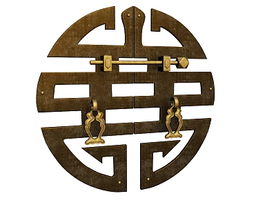Chinese Traditional Circular Door Handle With Brass Material And Ornate Pattern 3d model