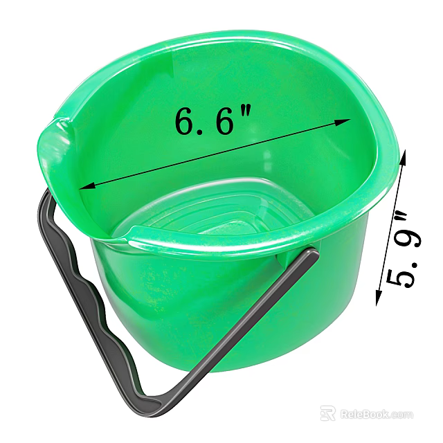 Green Plastic Bucket With 6.6 Inch Diameter 5.9 Inch Height And Black Handle 3d model 